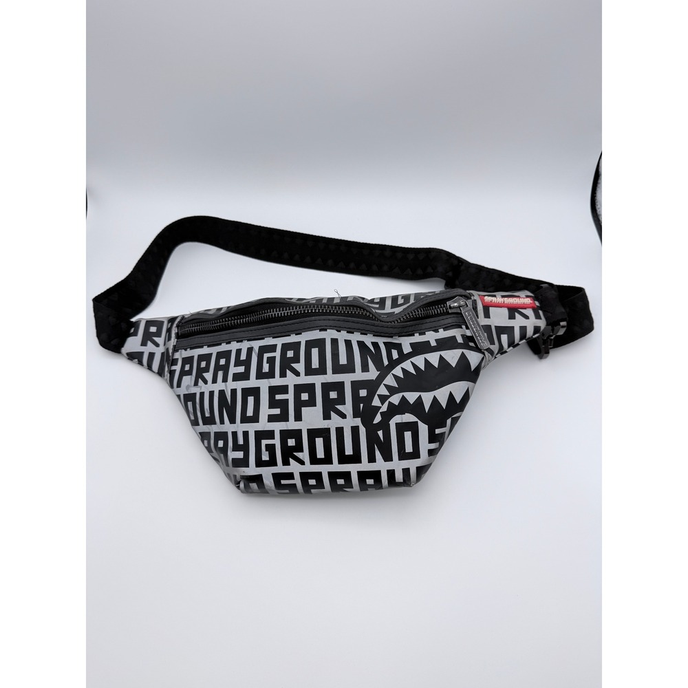Sprayground Reflective Logo Shark Mouth Fanny Pack Silver Black Waist Bag